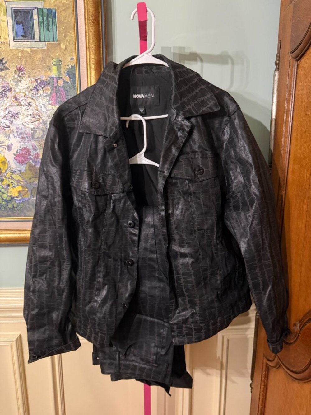 NovaMEN Black Patterned Jacket & Pants Set M/30
